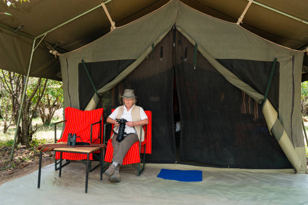 A tourist in a tented camp in Masai Mara