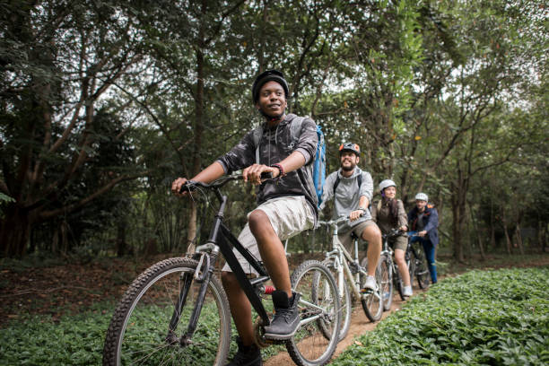 Group of friends on a cycling safari in Uganda