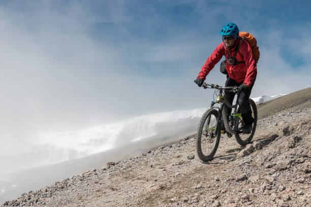 A cyclist on Mount Kilimanjaro
